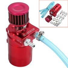 Red Oil Catch Can Kit Breather Baffled Reservoir Tank 300ML Aluminum Universal