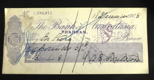 Vintage australian bank cheque - vintage,
