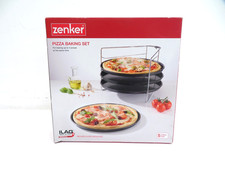 Zenker Pizza Baking Set - 4 Easy-Clean Baking Trays - Foldable Stand