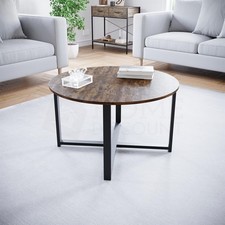 Vida Designs Brooklyn Round Coffee Table Industrial Living Room, Dark Wood