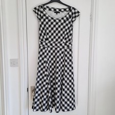Laura Ashley Plaid Check Black / White Dress 1950s Style Lined UK 12