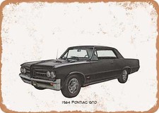 Classic Car Art - 1964 Pontiac GTO Pencil Sketch - Rusty Look Metal Sign 3