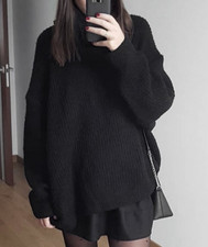 ZARA WOOL RIB KNIT BLACK OVERSIZED TURTLENECK ROLL NECK CHUNKY SWEATER JUMPER