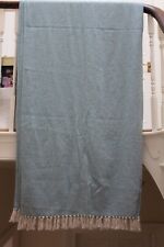 111332 Lovely La Maison 100% Cotton Throw Fringed Teal & White Diamond Pattern