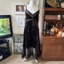 Vintage Amaranto Whimsical Brown Velvet Patchwork Tiered Dress