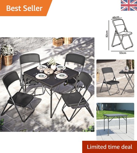 Black rattan folding - black, table