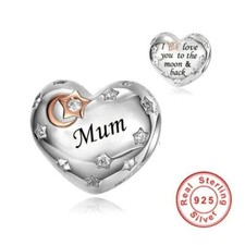 💖 Mum Charm I Love You To The Moon & Back 925 Sterling Silver Heart Charm 