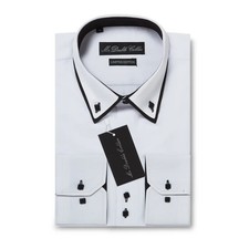 MENS FORMAL SHIRT SMART WHITE WITH BLACK DOUBLE COLLAR LONGSLEEVE
