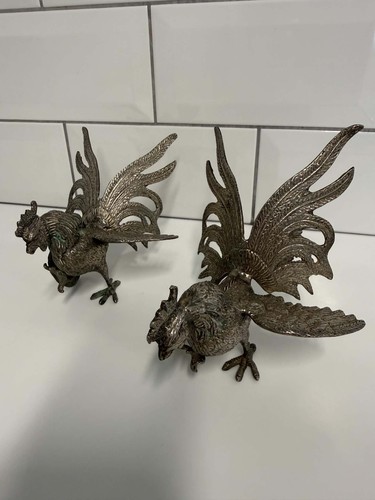 Pair metal fighting cocks - pair,