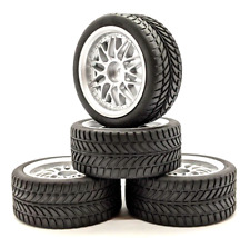 1/10 RC 26mm Silver Metallic Spoke Wheels and Road Racing Tyres - UK Seller