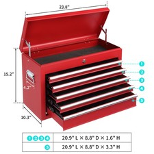 Red 5 Drawer Metal Top Chest Tool Cabinet Storage Box/Ball Bearing Runners
