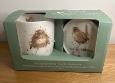 Wrendale Designs 'Flying The Nest' Wren Mug & Coaster Gift Set - Brand New