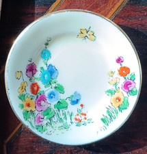 Vintage Crown Staffordshire miniature porcelain plate "Hollyhocks" pattern c1940
