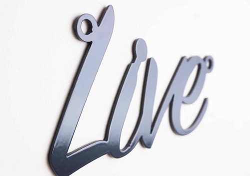 Live steel metal hanging - 'live',