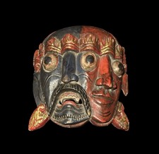 Rare Mid 19th Century Ceremonial 2 Faces Wood Carved Barong Mask Bali Indonesia