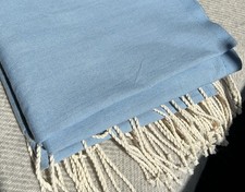 Blue Tablecloth Linen Cotton Thick White tassels Cover 200 x 100 cm
