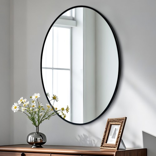 Large matte black oval wall - black,