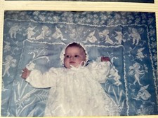 1980s White Long Christening Gown & Bonnet- Home Made VGC