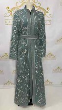 Fancy Kaftan Dress Embroidery Calligraphy Design Women's Long abaya Turquoise