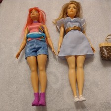 Two Barbie Dolls Pink Hair and
