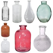 Small Glass Bud Stem Vase Bottle Ribbed Vintage Clear - Wedding Event Table