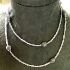 Long Natural Tanzanite bead necklace with 10ct yellow gold clasp 31.5” (80cm)