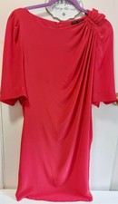 Maje Red Silk Dress Puff Sleeves Draped Siluette Midi Back Zipper Size 3 Luxury