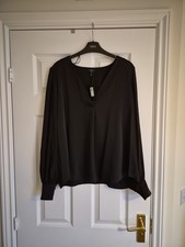 River Island Ladies Black Satin Look Top Size 16 New With Tags