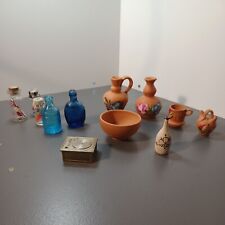 Dolls House, Decor Miniature, Glass bottles, Pottery Jars, Metal Record Player