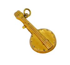 9ct Yellow Gold Banjo Guitar Charm Pendant Antique c1930 Art Deco