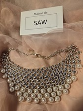 Amazing Silver Pearl Necklace Bib Choker Statement Necklace Gift Wedding Costume