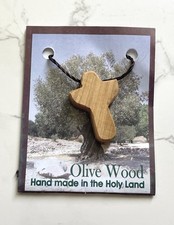 Olive Wood Holding Cross Pendant Necklace with Cord Religious Gift Christian