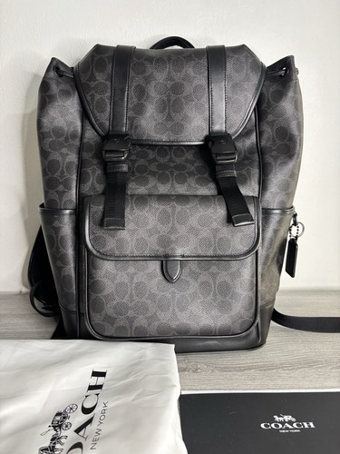 Coach black grey logo backpack - black/grey,