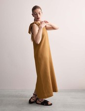 Marks & Spencer Womens Brown Linen Midi Slip Women Dress - M&S