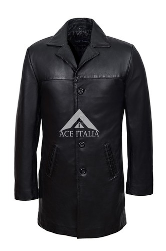 Men black knee length coat - black,