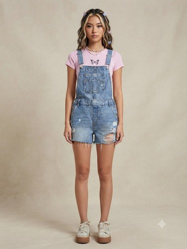 Blue denim overall - blue, shorts