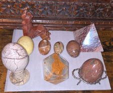 Vintage Marble Alabaster Granite Onyx Stone Polished Eggs & Stand, Pyramid etc