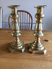Antique Pair of Early Victorian Brass Candlesticks C1850 great condition