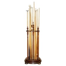 ANTIQUE 1880 MAHOGANY REVOLVING SNOOKER CUE STAND 18 CUES SIR WILLIAM BENTLEY