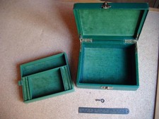 Vintage green leather covered Jewellery / Trinket Box with lock & key - 1950's ?