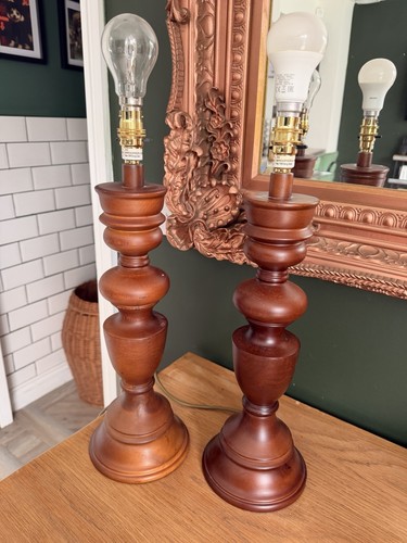 Pair wooden candlestick table - pair,