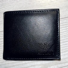 Armani Bifold Wallet Men's Black Pu Leather Card Holder Snap Button Pocket