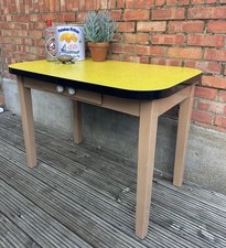 1960s Vintage Yellow Formica Kitchen Table W106 D68 H76