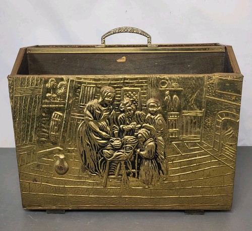 Vintage embossed wood brass - embossed,