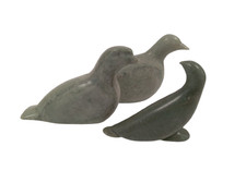 Inuit Style Carved Soapstone Bird Figurines Bundle of 3 Sculptures Collectable