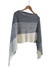 Women Quiz Winter Poncho Knitted Grey And White  One Size Shawl Wrap Ex