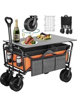 Beach Trolley with Big Universal Wheels Folding Wagon Adjustable Handle – Orange