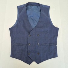 BURTON Waistcoat Medium 38 40 Navy Men's Double Breasted Check Formal