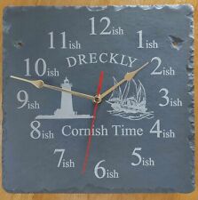 Dreckly Slate Clock - Etched in Cornwall Lighthouse design Cornish Clock
