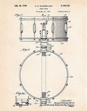 1939 Slingerland Radio King Snare Drum Art Drummer Drawings Patent Drumming Gift